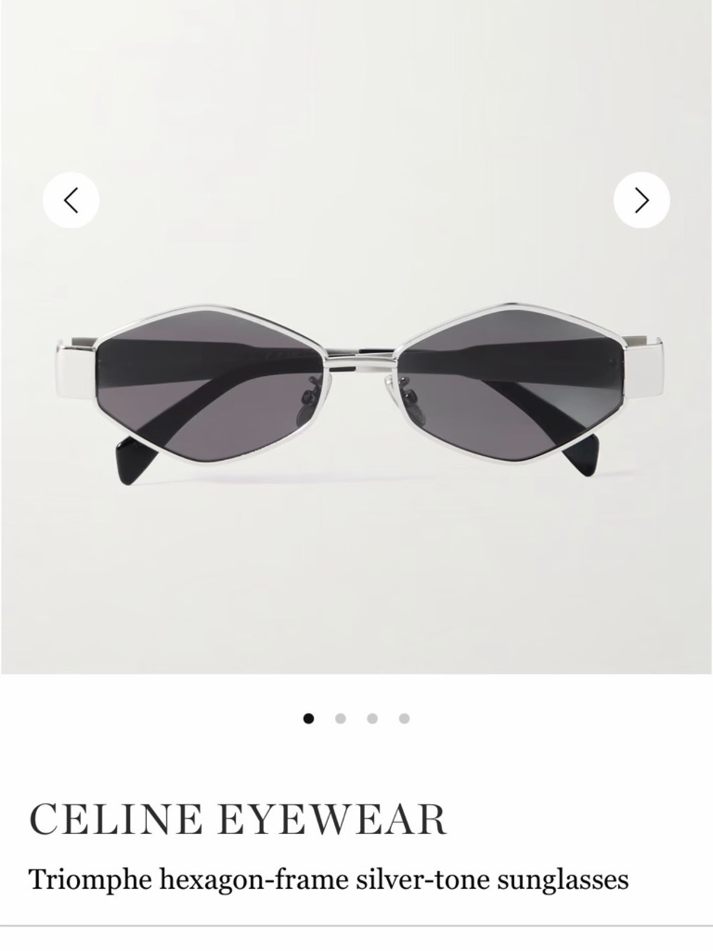 Celine Silver Hexagon Sunglasses with Black Lenses